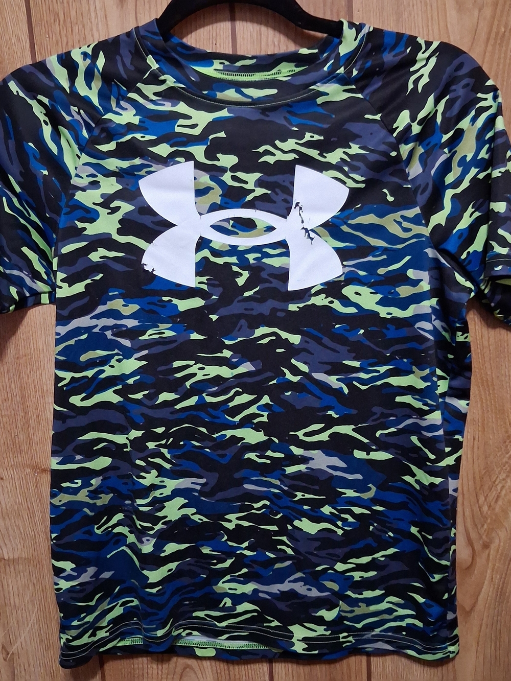 Under Armour Boys' Loose Fit T Shirt Size  YLG Blue Camo Print Sports